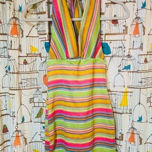 SHEIN Bae halter mini dress with brightly colored stripes